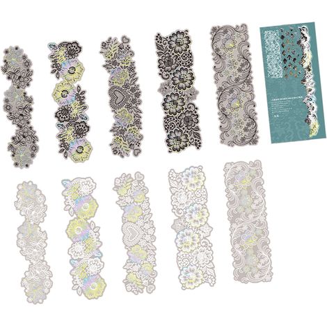 Lot de 10 autocollants décoratifs vintage naturels en dentelle, à estamper, pour scrapbooking, journal, album, carnet, motif floral (1/5)