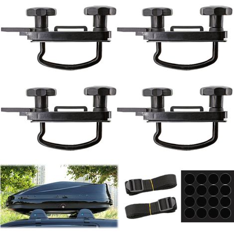 Lot de 4 Supports de Fixation pour Coffre de Toit Support Mural en U Kit de Montage Universel pour Coffre de Toit - avec 8 Ecrous de Blocage Robustes et 2 Bandages