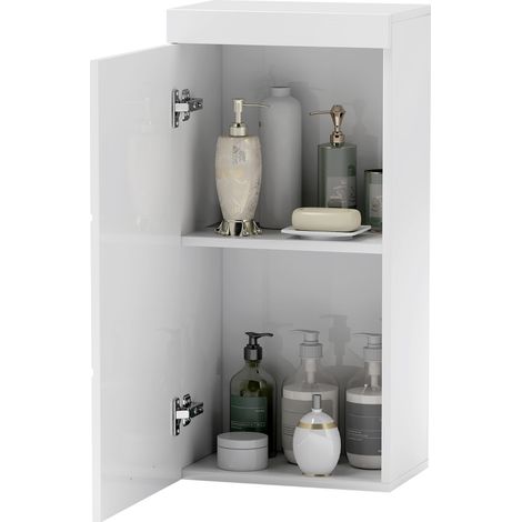 Meuble mural salle de bain 1 porte 2 étagères, 37,2x24,5x76,8 cm blanc (1/5)