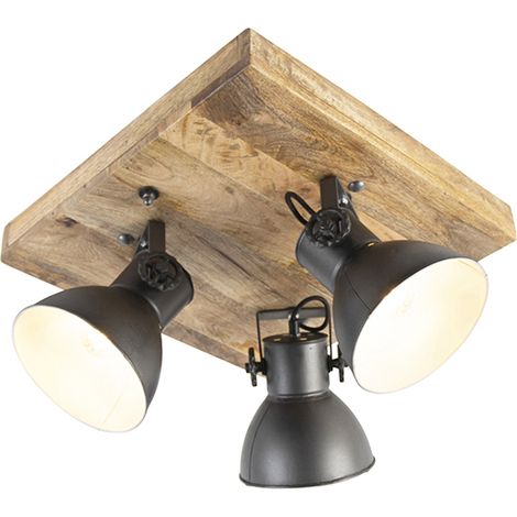 QAZQA Lampada da soffitto mangoes - Industriale - Acciaio,Legno - Marrone/Grigio scuro - Tondo/Quadrato Max. 3 x Watt
