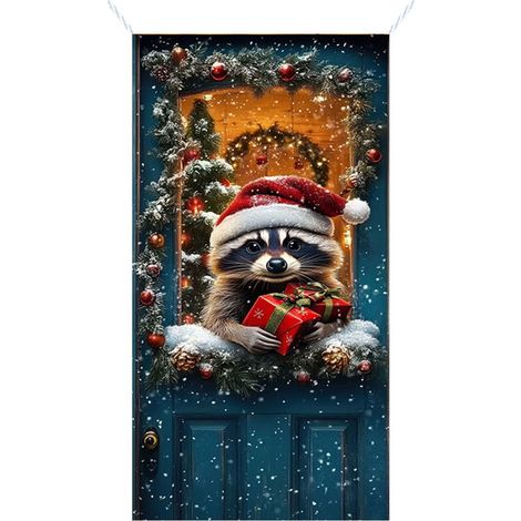 Guirlande Porte De Noël - Bandeau Décoratif Hivernal 90 x 180 Cm - Pour Porte D'Entrée Intérieure Ou Extérieure - 1 Pièce (1/5)