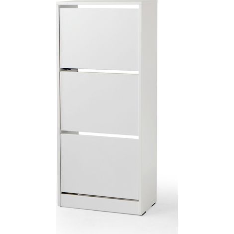 Armoire à chaussures, meuble à chaussures avec 3 portes abattantes coloris blanc - longueur 51 x profondeur 26 x hauteur 119 cm (1/3)