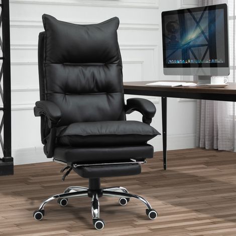 Vinsetto Bürostuhl Ergonomischer Schreibtischstuhl mit Armlehne, Fußstütze, Höhenverstellbarer Drehstuhl aus Kunstleder, Gepolstert Computerstuhl, Schwarz (1/5)