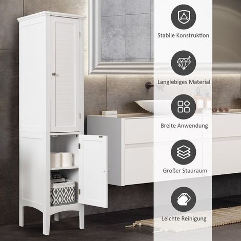 5-stöckiger Badezimmerschrank Schmaler Freistehender Hochschrank Weiß (1/5)