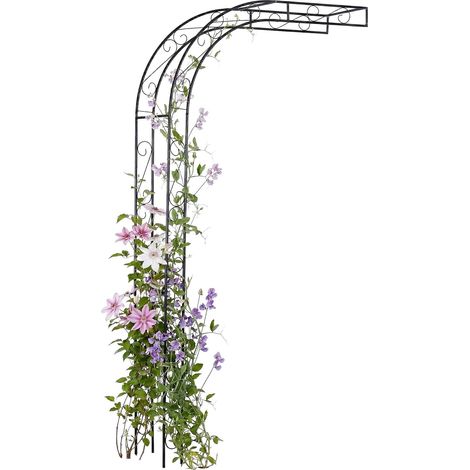 Relaxdays Rosenbogen Halbbogen, Metall, HxBxT: 240 x 125 x 39 cm, Rankbogen für Kletterpflanzen, Wandrosenbogen, schwarz (1/5)