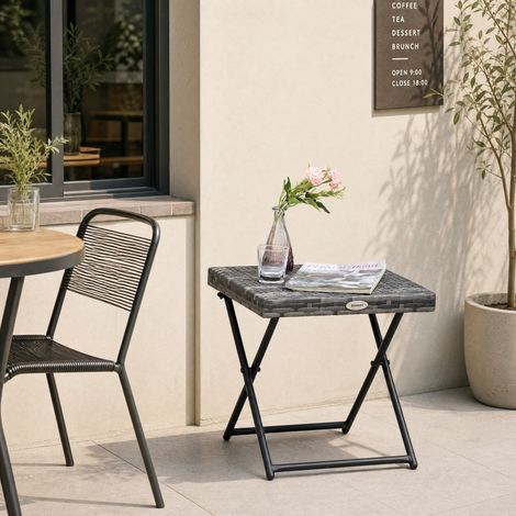 Mesa auxiliar plegable 40x40x40 cm de poliratán gris -FLORAGRACE (1/5)