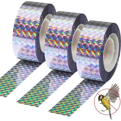 Taubenabwehrband, 3 Rollen, 80 m x 2,4 cm, doppelseitiges reflektierendes Vogelabwehrband, Vogelscheuche für den Außenbereich, Taubenabwehrstreifen für Balkone, Gärten, Dächer und Obstbäume (1/5)
