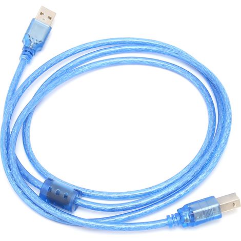 Câble de données USB A mâle vers B mâle, transparent bleu, pour imprimante, connexion de 1,5 mètre (1/5)