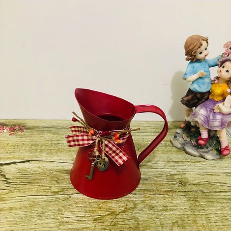 Filiyano-Vase à fleurs vintage, arrosoir rouge, décoration rustique de ferme (1/5)