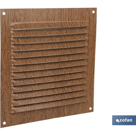 Pacco da 5 griglie di ventilazione in alluminio legno con zanzariera 15 x 15 cm