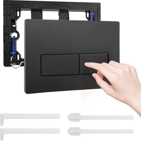 Plaque de Commande,Plaque de Chasse D'eau,Compatible Geberit Sigma01,20,30,50,UP300 et UP320,pour Réservoir de WC Compatible, Équipée D'un Set de Leviers de Chasse et D'un Cadre D'Installation (Noir) (1/5)