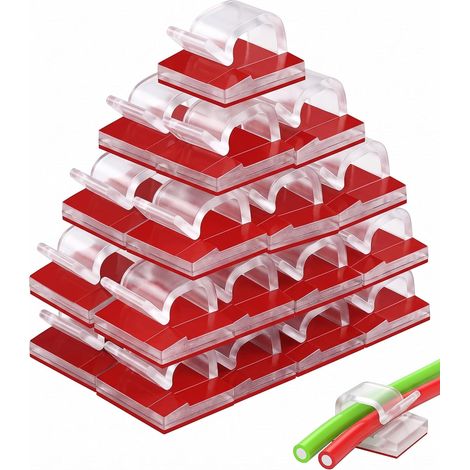Pinces à Câbles Autocollantes Lot de 60 en Plastique Dos Adhésif Acrylique Transparent Fixation Mural Intégrée pour Éliminer l'Encombrement et Protéger les Surfaces (1/5)