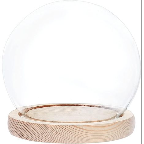 Cloche en Verre avec Socle Bois, Dôme Transparent Décoratif Affichage Centre de Table pour Boule à Neige Ornements Guirlandes Lumineuses Plantes Fleurs, 8x10cm (1/5)