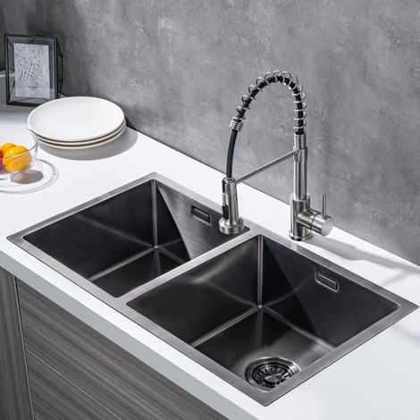 LOMAZOO Vermont Évier de Cuisine Double Bac en Acier Inoxydable -