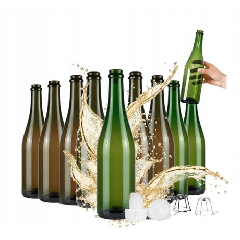10 bouteilles en verre pour champagne, cidre, vin 750 ml, bouchons en plastique de couleur (1/5)