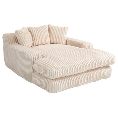 Canapé-lit velours côtelé nuage beige, 3 coussins, 1 place salon bureau