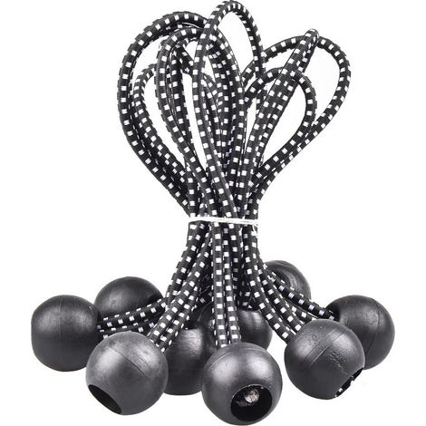 Confezione da 10 corde elastiche a sfera, nere, per tende, teloni impermeabili, campeggio, estensioni per tende - Colori assortiti (1/4)