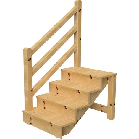 Holztreppe VENEZIA mit Treppengeländer links, 4 Stufen, H71cm B120cm, mit Setzstufen
