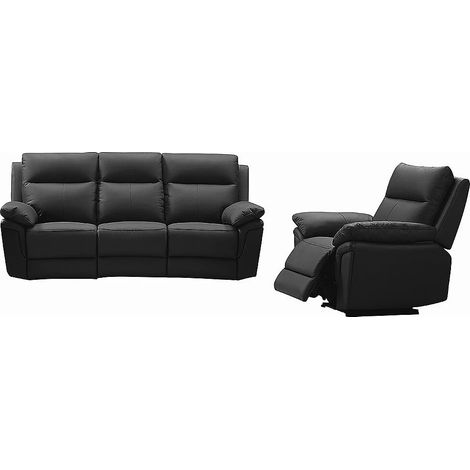 Canapé 3 places et un fauteuil relax en cuir de buffle PAKITA - Noir (1/5)