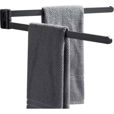 Schwarzer, drehbarer Handtuchhalter – Organizer – Platzsparend – Wandmontierter Handtuchhalter – Doppelschwenkstange fürs Badezimmer
