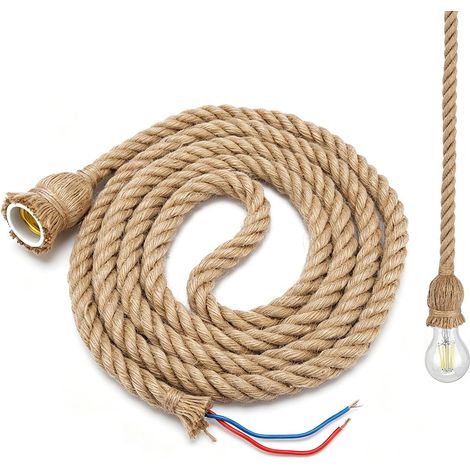 E27 Vintage Hemp Rope Chandelier 3 Metre Cable Pendant Light Bulb Kit Hanging Light Head Rope for Restaurant Home Decor Lighting (1/5)