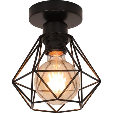 Plafonnier Industriel Vintage, Luminaire E27 Rétro Lustre Suspension Design Métal Cage, Lampe de Plafond Noir Pour Salon Cuisine Chambre Restaurant Café Bar, Ø160mm