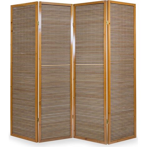 Paravent 4 panneaux marron en bois et bambou 176x175 cm PAR06067 (1/5)