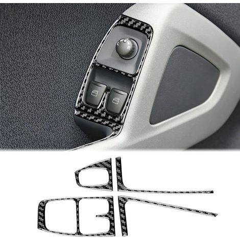 commande en fibre de carbone pour porte intérieure de voiture,panneau de fenêtre,interrupteur de levage,autocollant,compatible avec Smart 451 Fortwo accessoires avec bouton-noir (1/5)