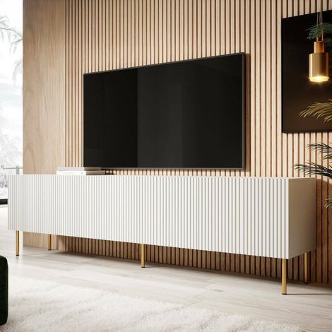 Varenna TV-Ständer, Wohnzimmer-Sideboard mit vier Flügeltüren, vom Boden abgehoben, 200x42 h52 cm, weiß (1/4)