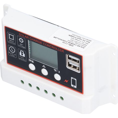 Boîtier blanc avec panneau avant noir, contrôleur solaire pour batterie lithium-ion/batterie au plomb-acide 12V/24V, 10A, 20A, 30A, contrôleur photovoltaïque simple 30A. (1/5)