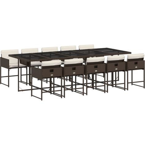 Maison Exclusive - 11-tlg. Garten-Essgruppe mit Kissen Braun Poly