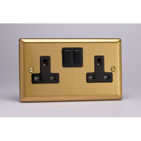Varilight 2-Gang 13A Double Pole Socket - Brushed Brass Finish
