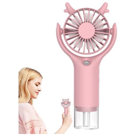 Ventilateur brumisateur, rechargeable, refroidissement réglable à 3 vitesses, alimenté par USB, adapté à la maison, au camping, à l'extérieur, rose