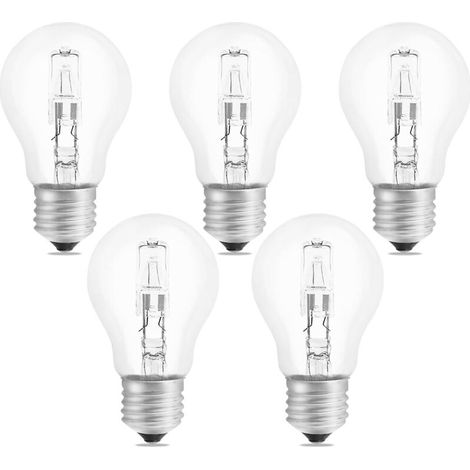 Halogenlampe E27, A55, 42 W, dimmbar, AC 220–240 V, 650 lm, Warmweiß 2700 K, transparente E27-Halogen-Kugellampe für Deckenleuchte, Schreibtischlampe, Wandlampe, Stehlampe, 5 Stück