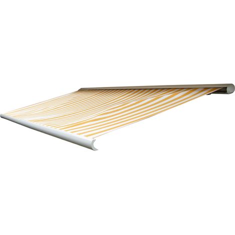 Funda de recambio para toldo T122, cofre completo Funda de recambio protección solar 4x3m, Poliéster amarillo-blanco