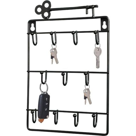 Portachiavi da parete in metallo con 11 ganci, portachiavi funzionale, portachiavi decorativo da parete per casa, ingresso, guardaroba, ufficio, camera da letto (nero) (1/4)
