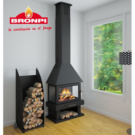 Azura Home Design – Poêle à bois HUESCA 3 faces vitrées 13 kW – Longueur max des bûches 64 cm – Rendement 77% – Évacuation fumées 150 mm – Grille cuisson intégrée (1/5)