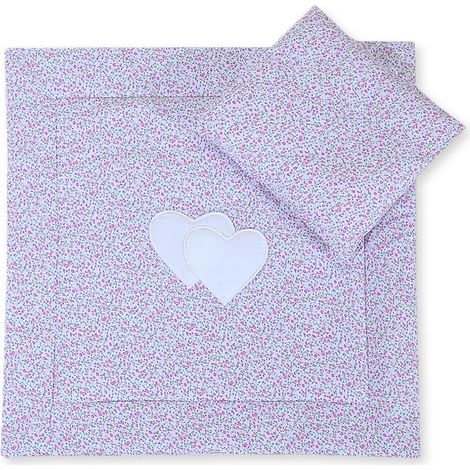 Kinderwagenbettwäsche mit Bettdecke und Kissenfüllung - Pink Meadow Hearts