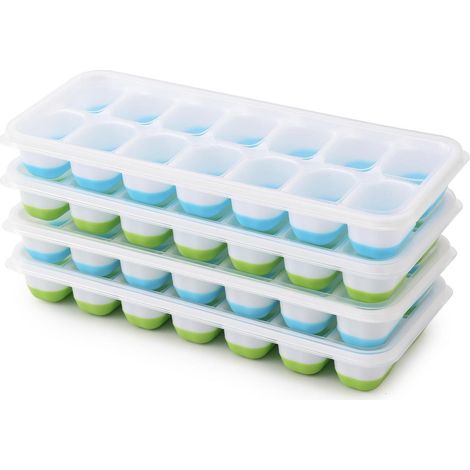 4er Pack Eiswürfelform Silikon mit Deckel, stapelbar, 56 Eiswürfel (1/5)