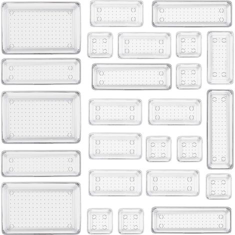 Lot de 25 Organisateurs de Tiroirs en Transparent,avec 4 tailles de boîtes  de rangement en plastique, organiseur de maquillage transparent antidérapant pour salle de bain,cosmétiques,cuisine,bureau (1/5)