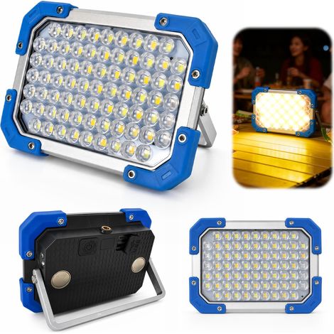 Projecteur LED à batterie - Lampe de travail LED magnétique avec 7 modes d'éclairage - Rechargeable par USB - Lampe de camping portable IPX4 - Étanche - Intensité variable - Pour garage, atelier (1/5)