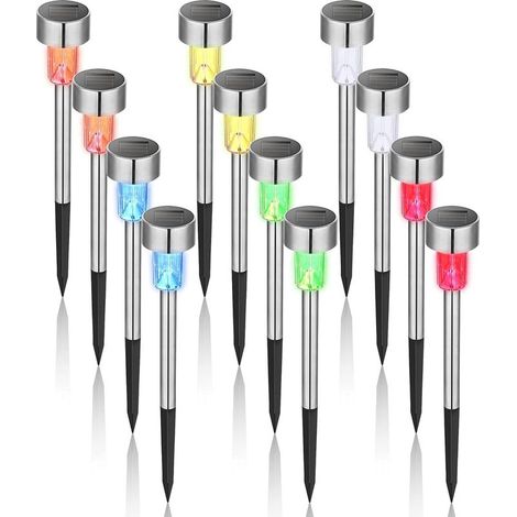 Luces solares de jardín coloridas para exteriores, luces LED inalámbricas de acero inoxidable, 12 unidades, 4,5 x 29,5 cm (1/5)