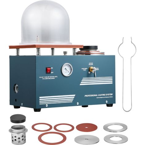 Machine de moulage sous vide, puissance 290 W, avec pompe de 3 CFM et cloche de coulée, port d'injection d'huile pratique, manomètre de précision, établi de 280 x 280 mm, machine de coulée pour bijoux (1/5)