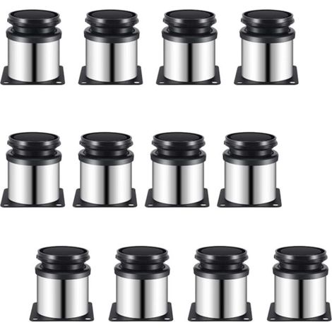 Lot de 12 pieds de meuble ronds en acier inoxydable brossé - hauteur réglable de 0 à 15 mm (1/5)