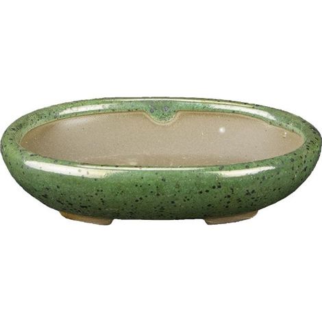 Vaso per bonsai Giapponese Morrisan ovale in gres smaltato verde 9x7x3,5 cm - B02-8-10D
