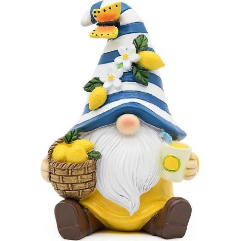 Statuette naine en résine décorée de citrons, idéale pour le jardin printanier, la maison, la cuisine ou toute autre occasion spéciale, ou comme cadeau d'été. (1/5)