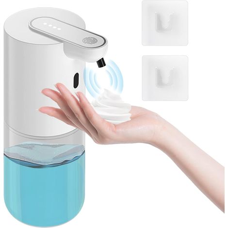 Distributeur de savon automatique, distributeur de savon mousse rechargeable sans contact de 400 ml avec 4 niveaux de mousse réglables, distributeur
