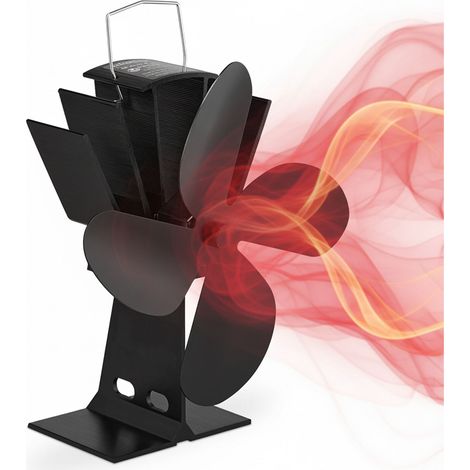 Relaxdays stove fan, heat powered, low-noise, for most stove surrounds, 4 blades, log burner fan, fireplace fan, black