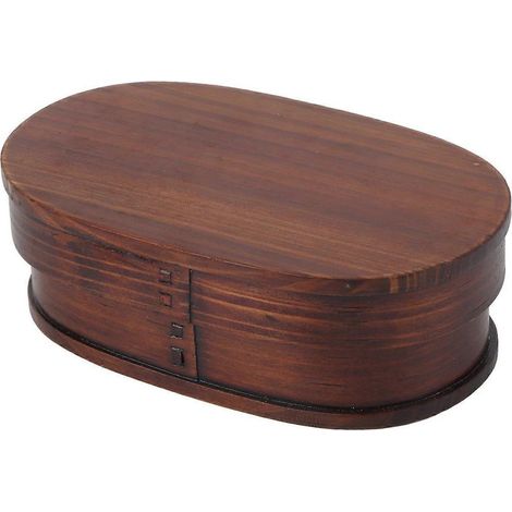 Boîte à lunch bento vintage en bois naturel, 18 x 12 x 5,5 cm, boîte repas compacte pour déjeuner, rangement alimentaire authentique (1/5)