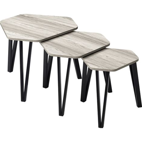 Brooklyn Nest of Tables Set of 3 MDF Wood Coffee Side End Table, Grey